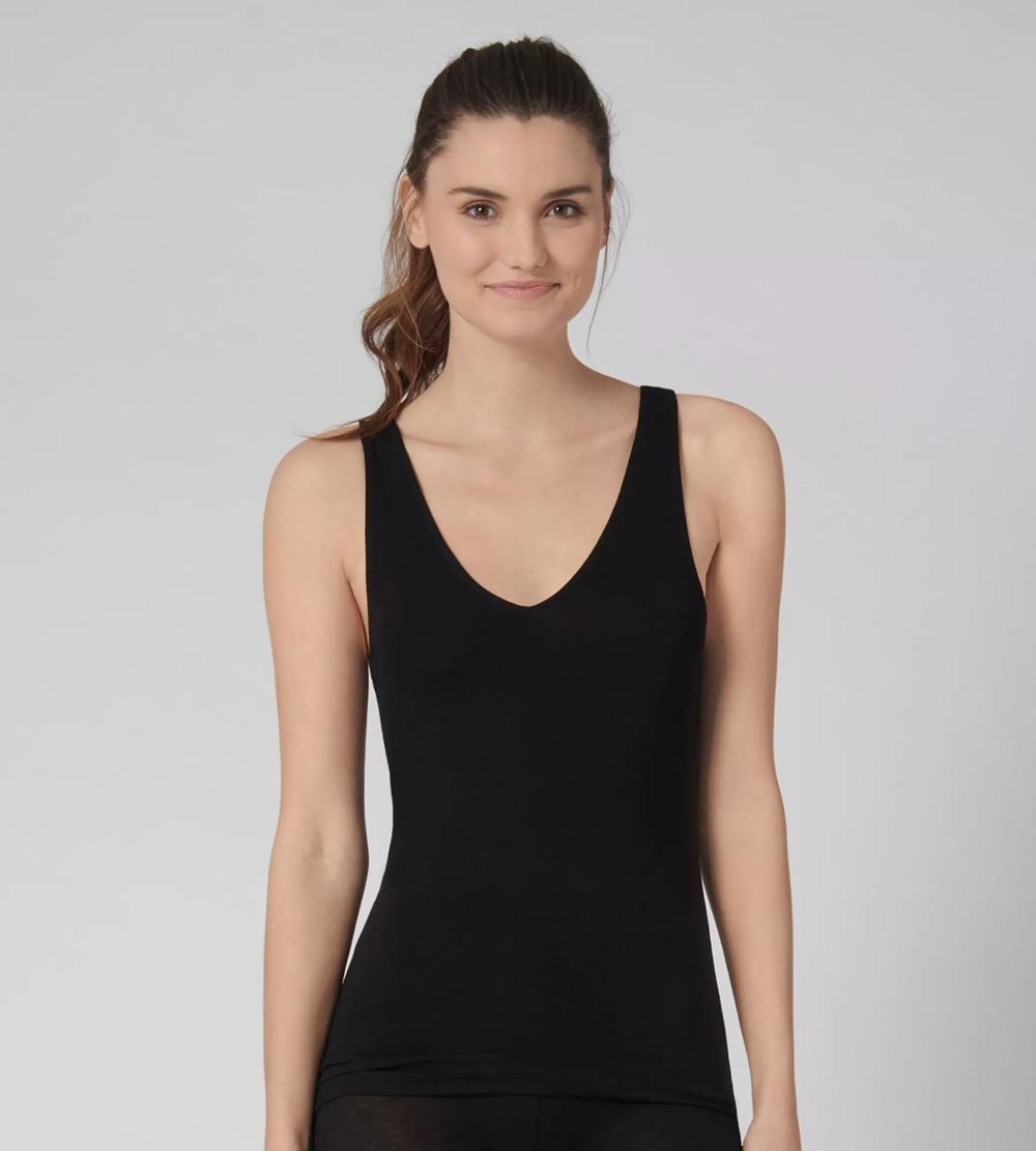 Sloggi Ever Cosy Muscular Tank Top Czarne | 14327-QVLG