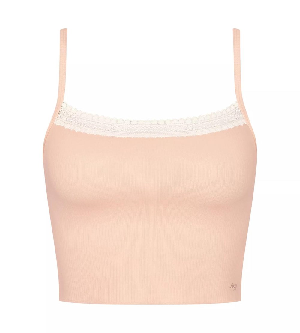 Sloggi Go Żebrowany Top With Spaghetti Straps Pomarańczowe | 93415-XTWA