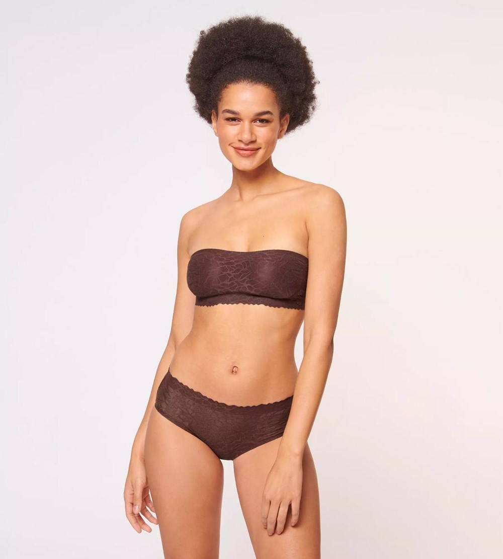 Sloggi Zero Feel Koronkowe Bandeau Brązowe | 53492-OSWL