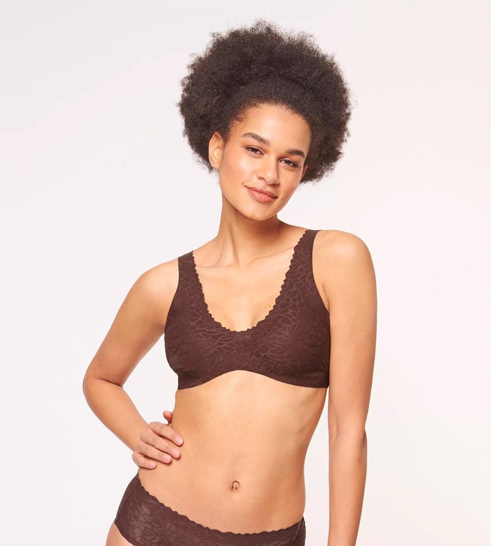 Sloggi Zero Feel Koronkowe Bralette Brązowe | 12056-FMKR