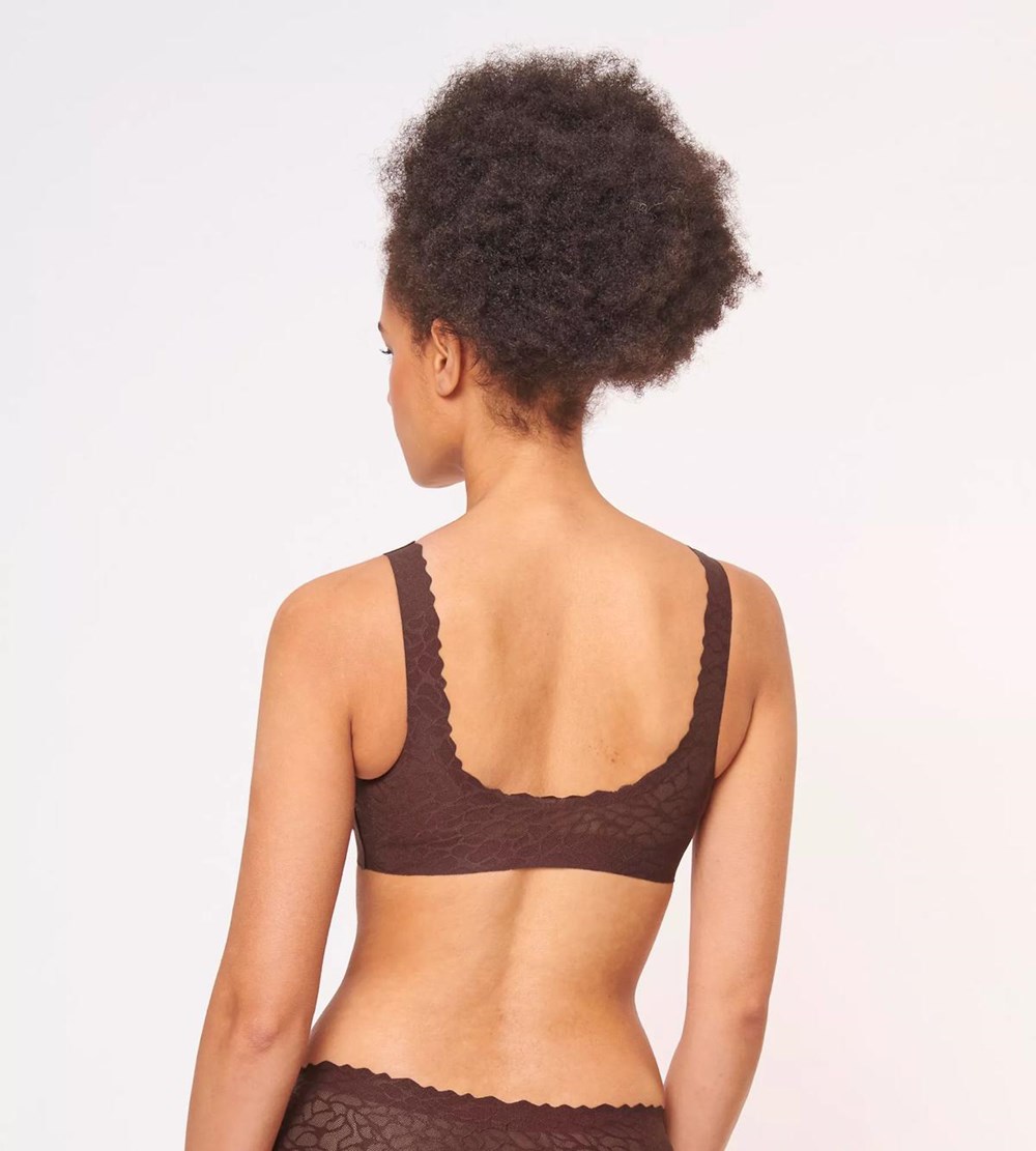 Sloggi Zero Feel Koronkowe Bralette Brązowe | 12056-FMKR