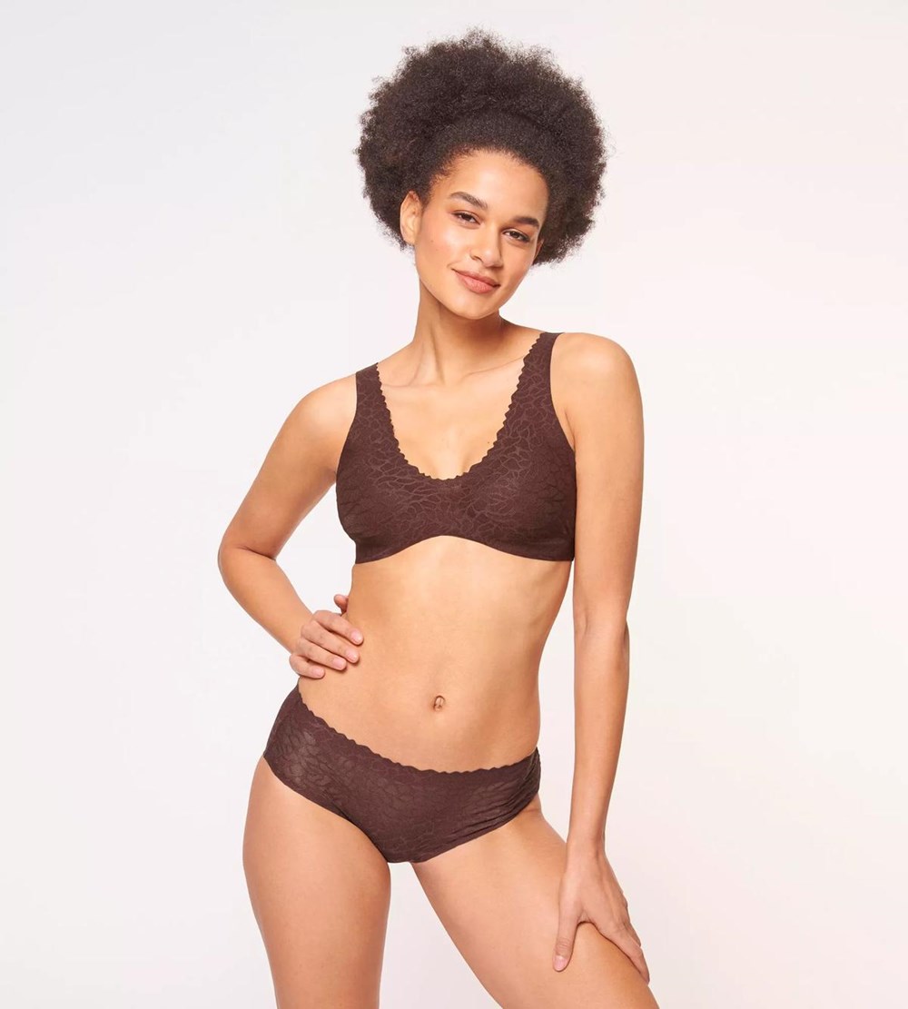 Sloggi Zero Feel Koronkowe Bralette Brązowe | 12056-FMKR